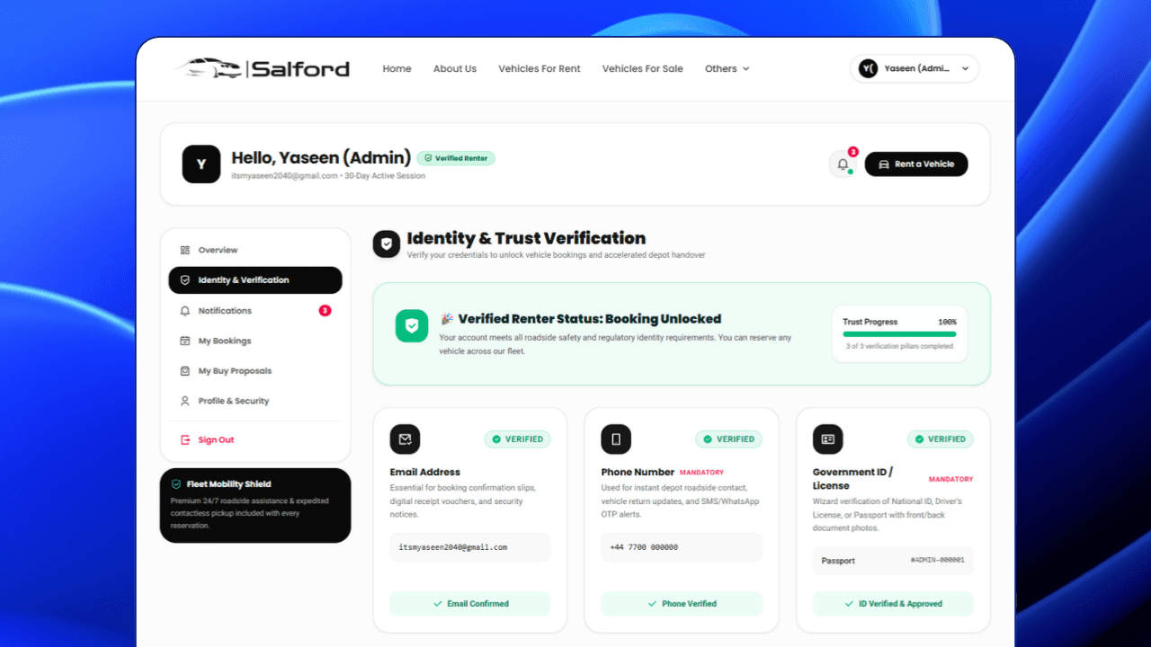 Customer identity verification dashboard in the admin ERP panel